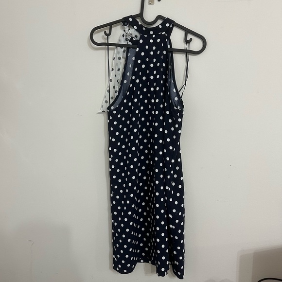 Zara polkadot dress, bow at collar - Size Sm - trapeze shape - Navy and white - Picture 3 of 6